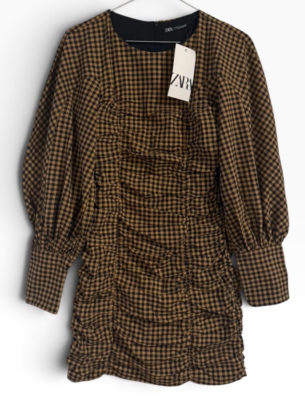 ZARA Ruched Check Mini Dress - Picture 3 of 5